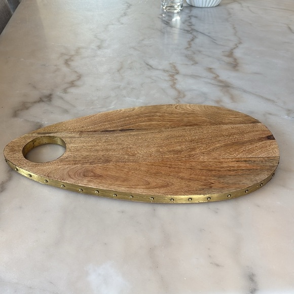 Natural Wood Cheese Board With Golden Edge Gold Accents - Picture 4 of 14